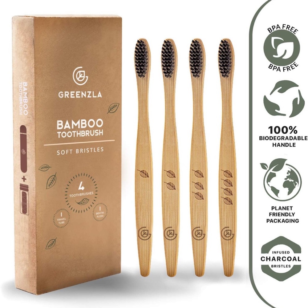 NWT-Bamboo Toothbrush (4 Pack) with Travel Case